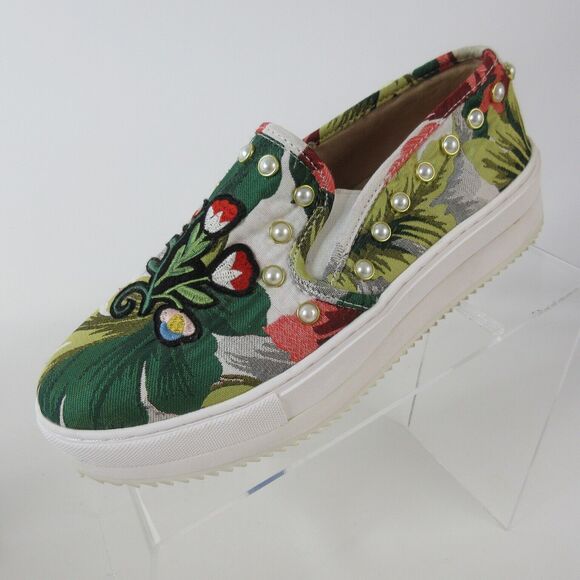 Steve Madden Platform Sneakers Womens Sz 9 B Slick P Floral Pearl Type Studs - Picture 5 of 10